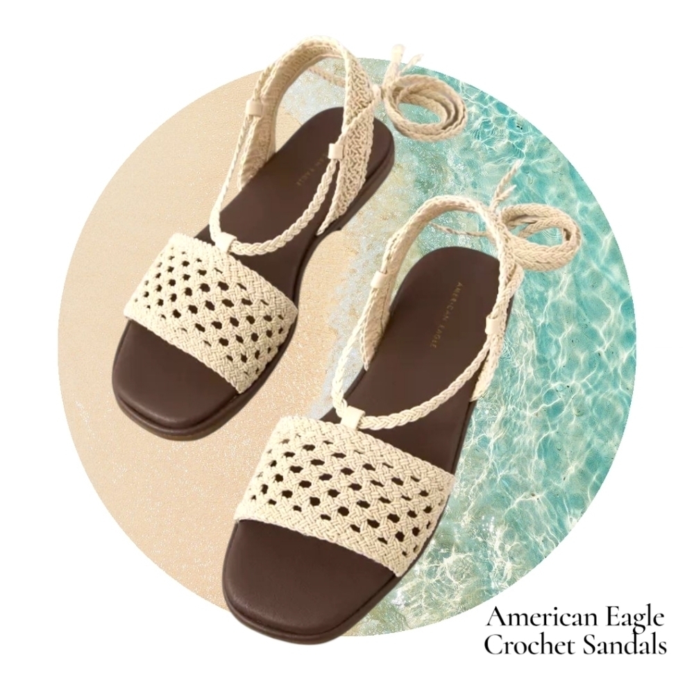 NWT American Eagle Outfitters Tan Beige Crochet Sandals Sz 9